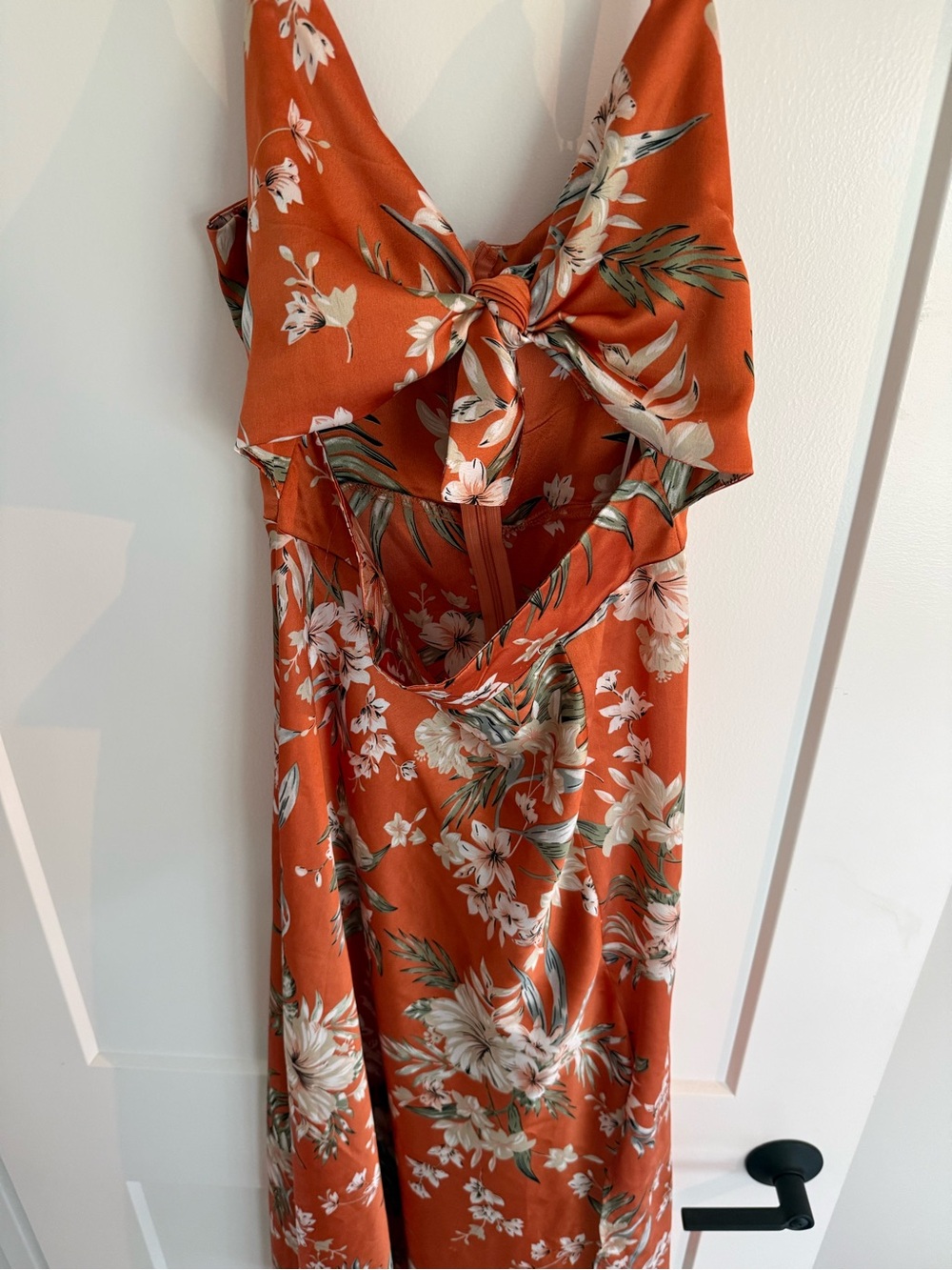 Petal & Pup Burnt Orange Floral Midi Dress with Tie-Back